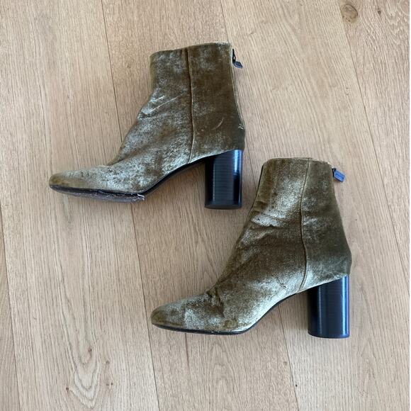 Sandro - Velvet Zip Back Ankle Boots in Olive Green - Picture 3 of 7